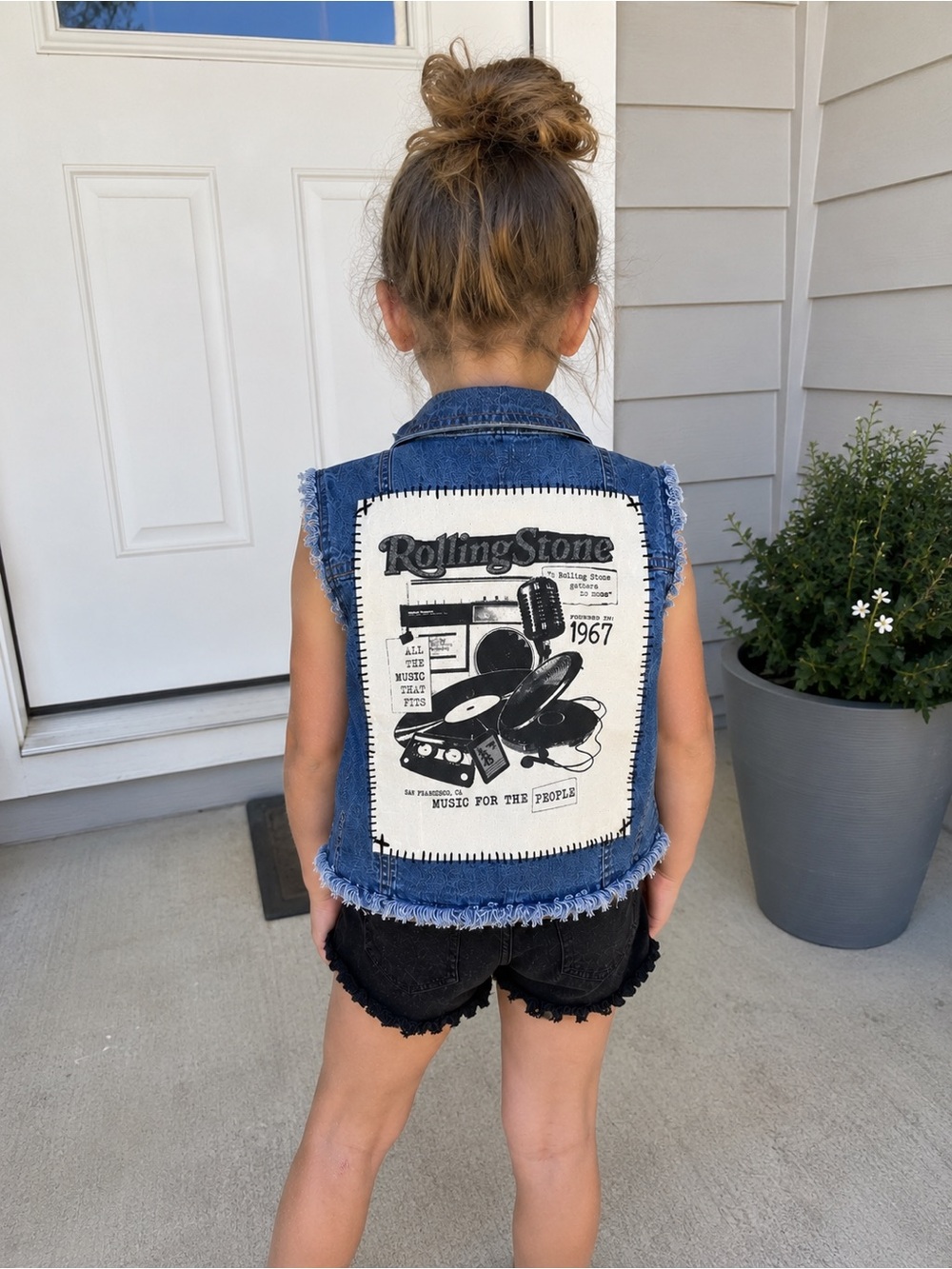 Rolling Stones Handmade Upcycled Denim Vest | Kids Medium